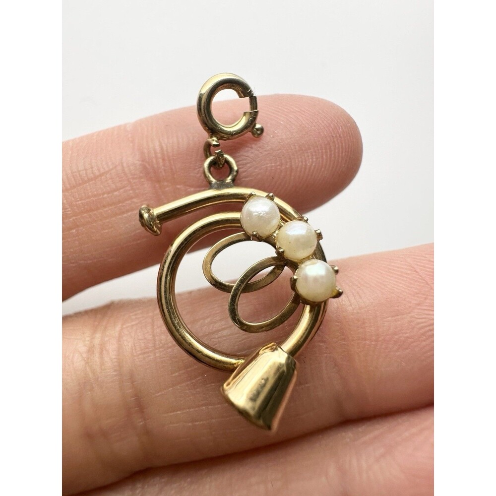 Vintage 12k Gold Filled Pearl French Horn Charm